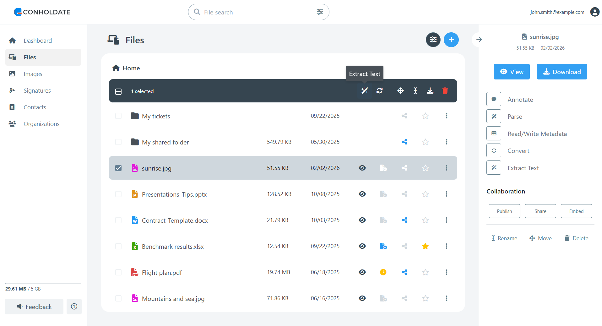 Dialog zum Extrahieren von Text öffnen