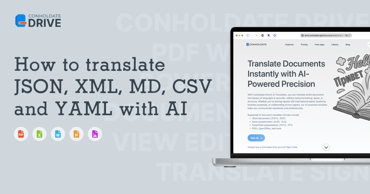 How to translate JSON, XML, MD, CSV and YAML with AI online