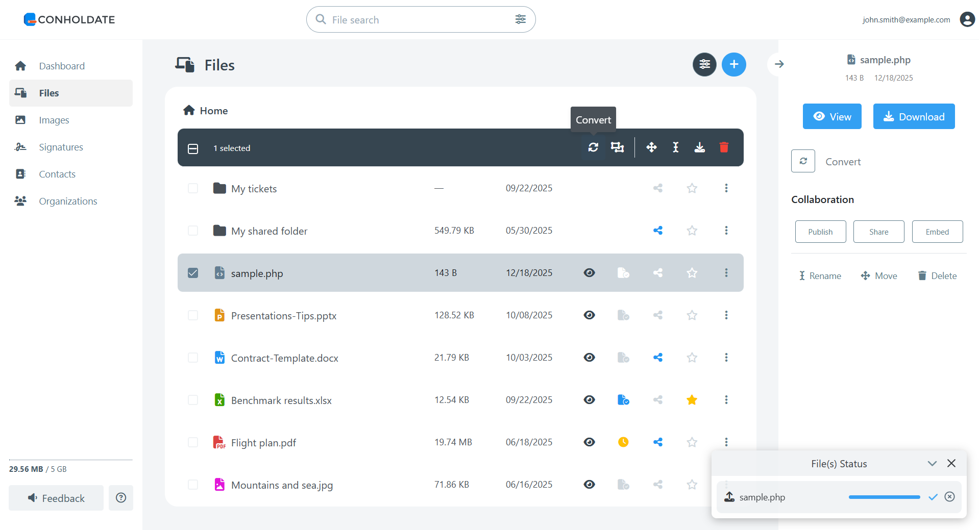 open conversion dialog