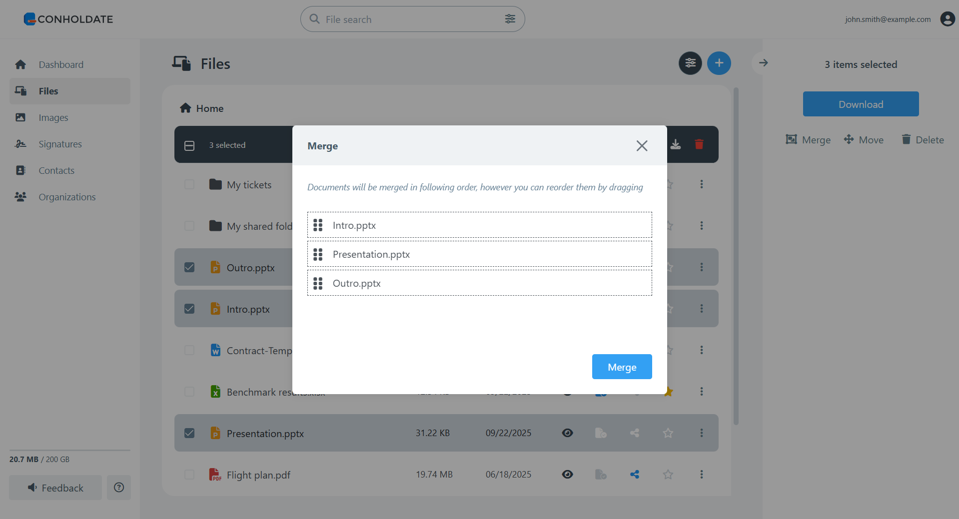 reordenar archivos para combinar