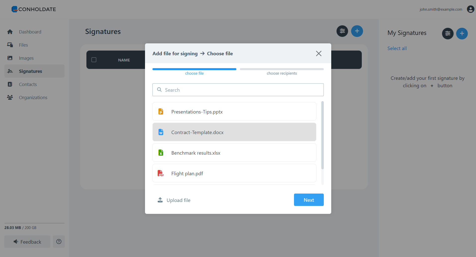 select file to sign