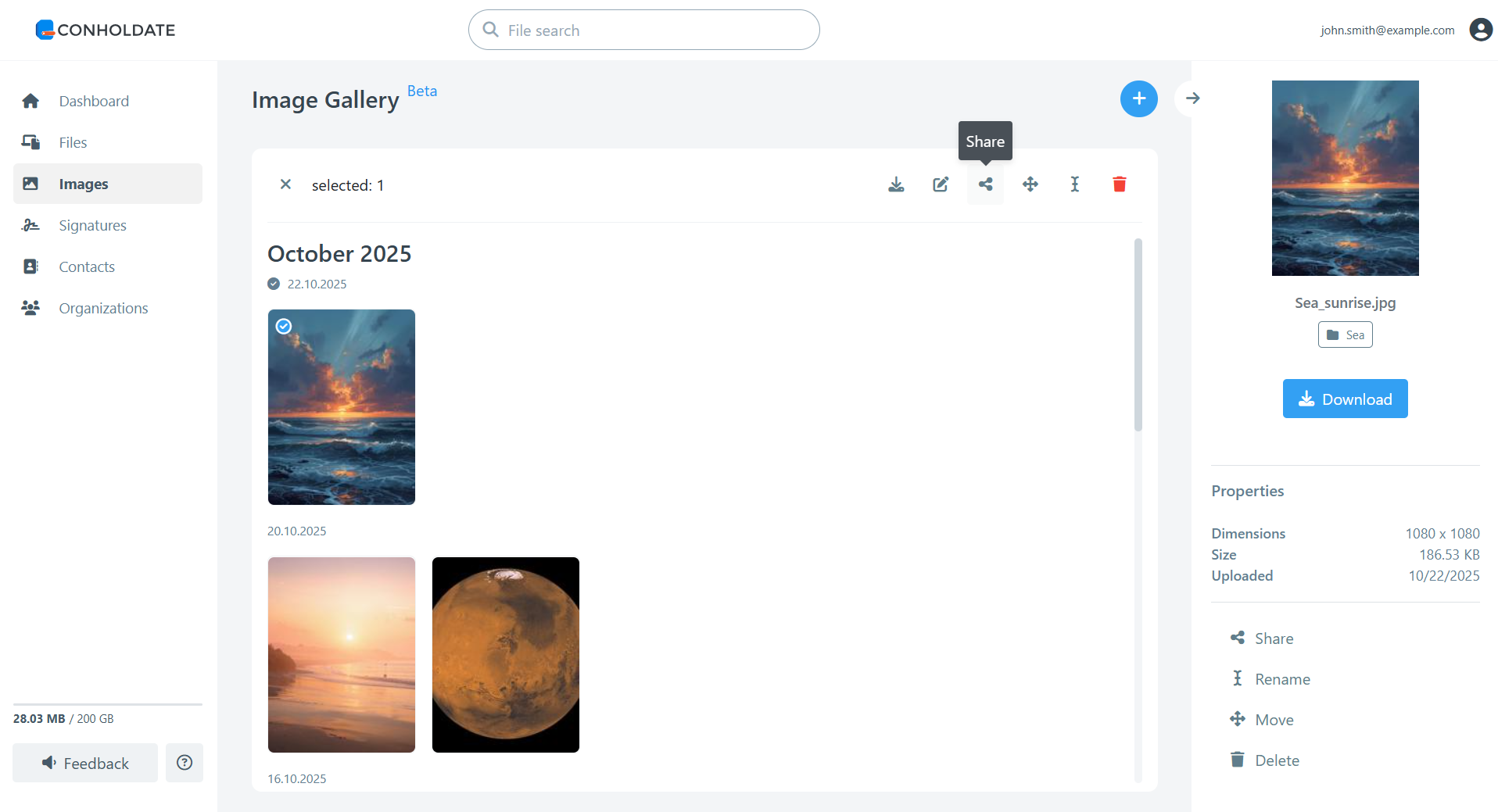 ouvrir le dialogue de partage pour l&rsquo;image
