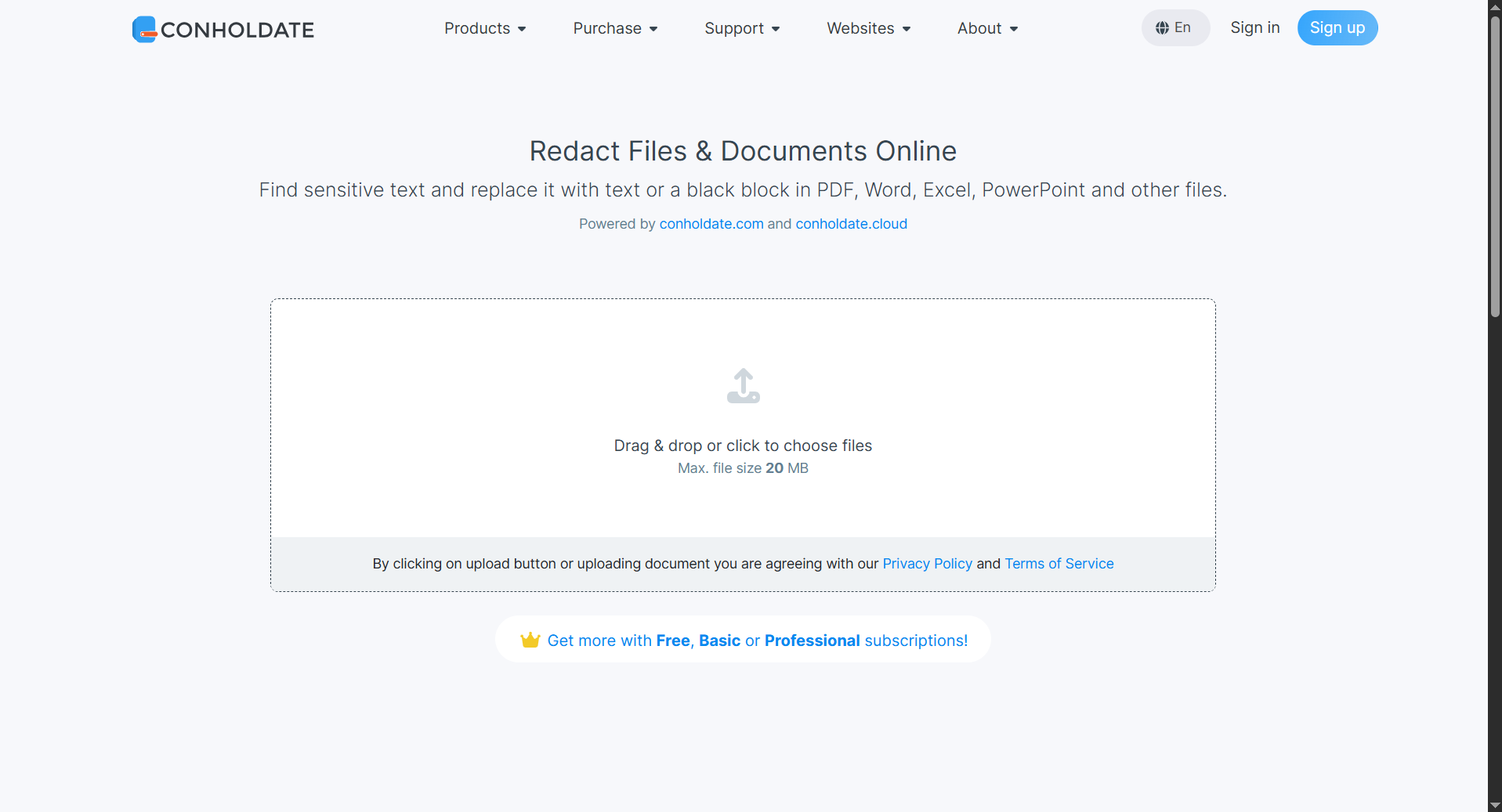 carica il file per redigere dati sensibili