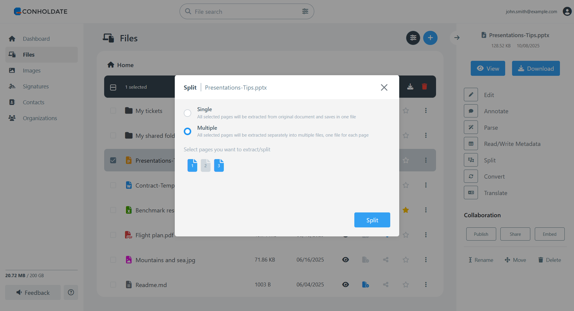 split dialog options