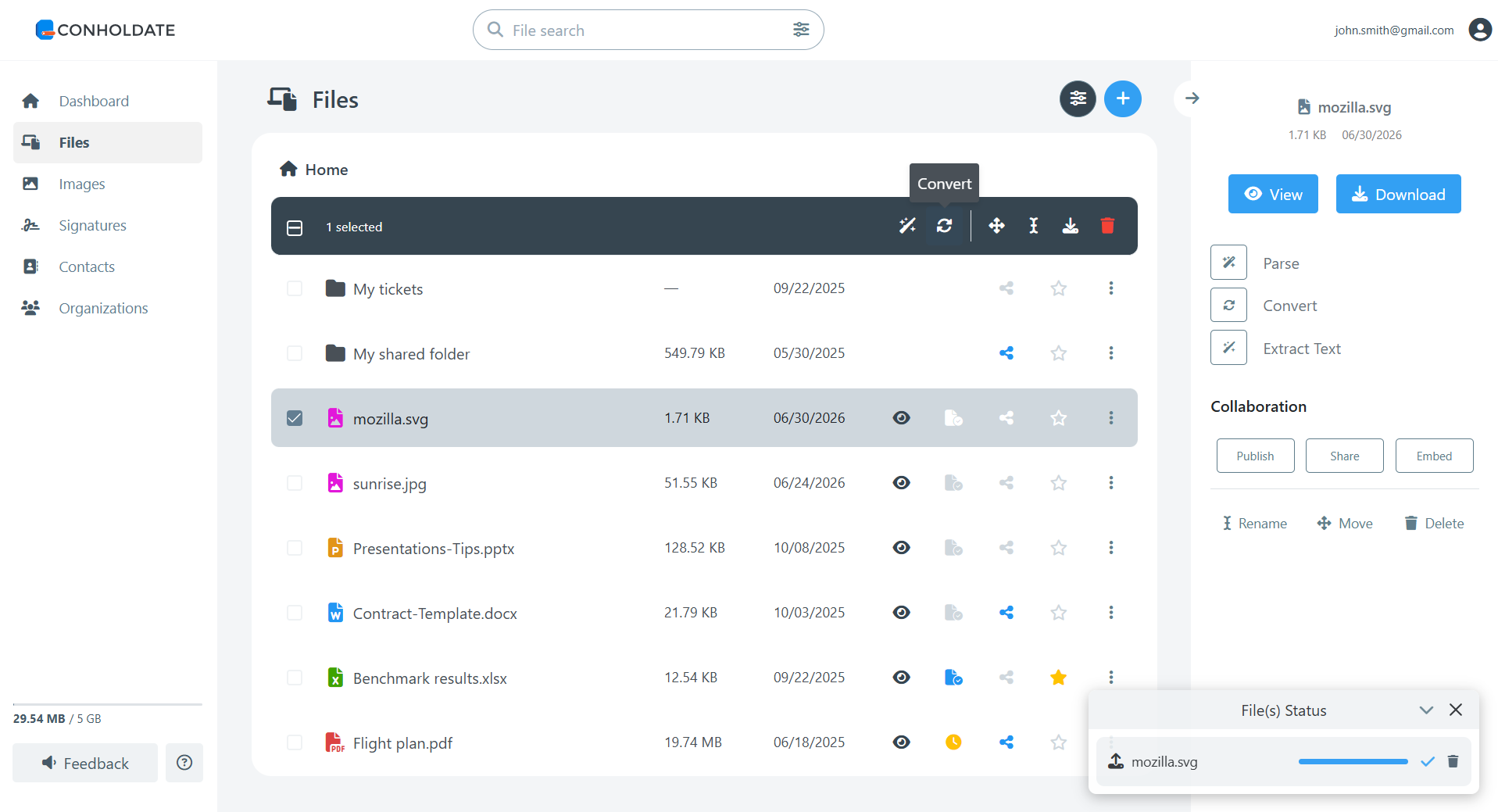 open conversion dialog