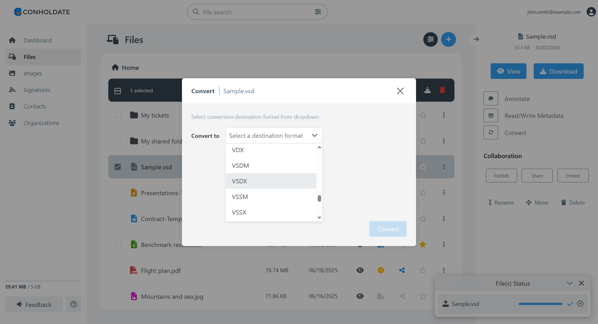 select vsdx as target format