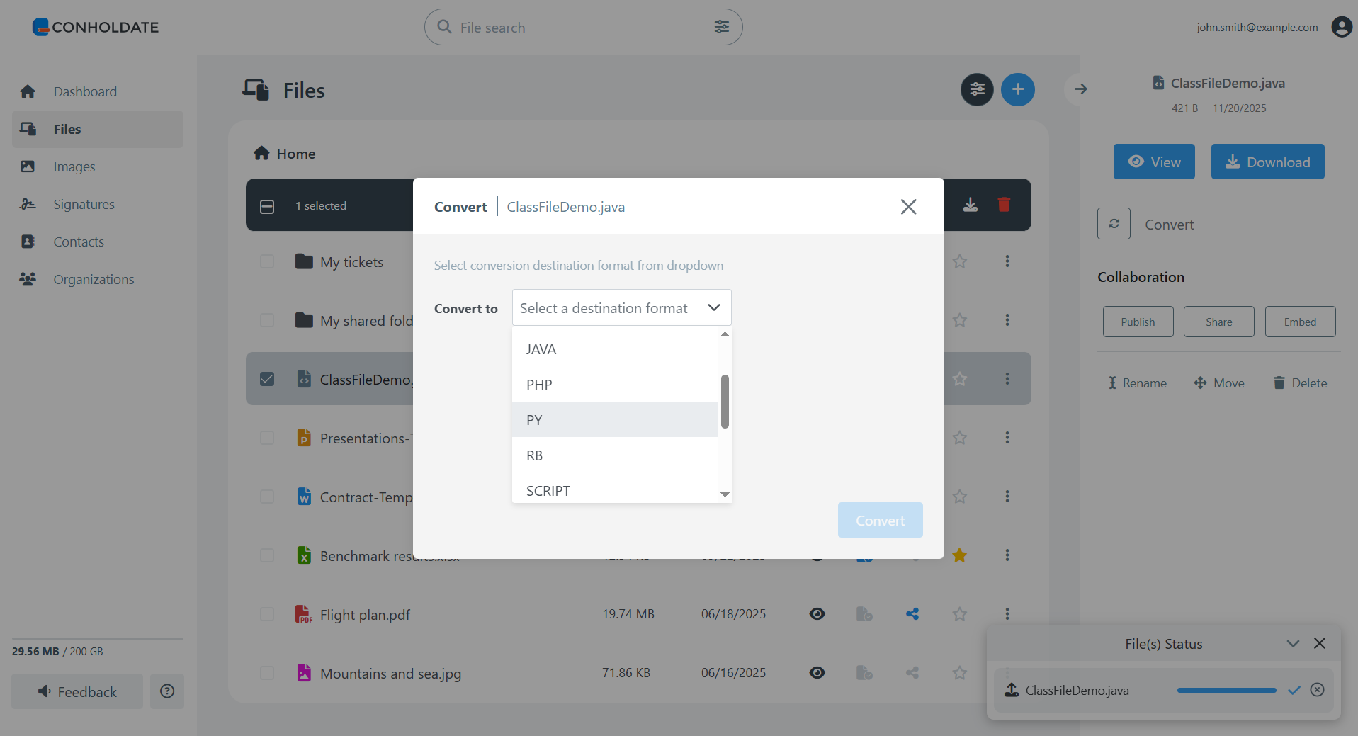 select target code language to convert