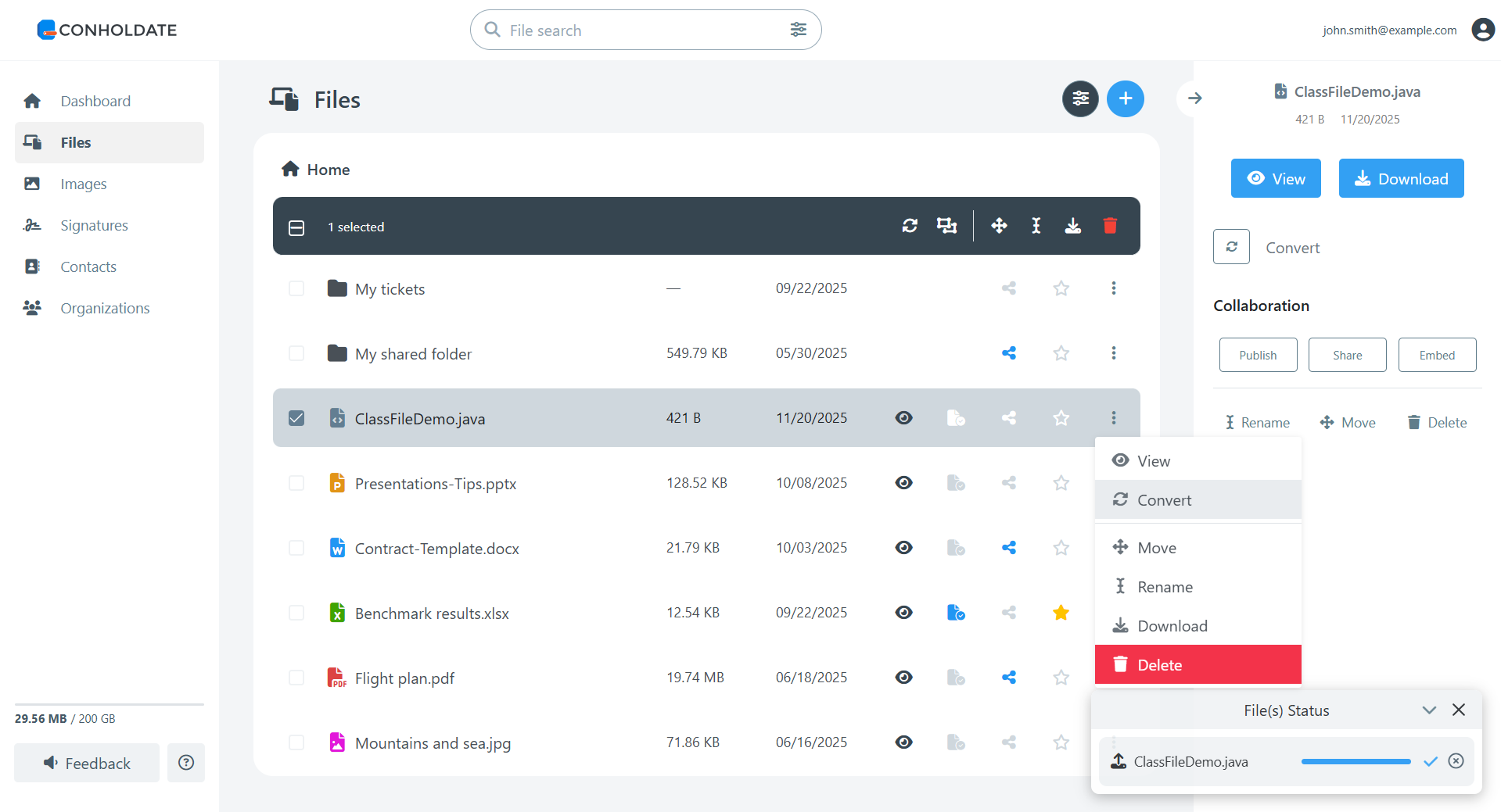 open conversion dialog