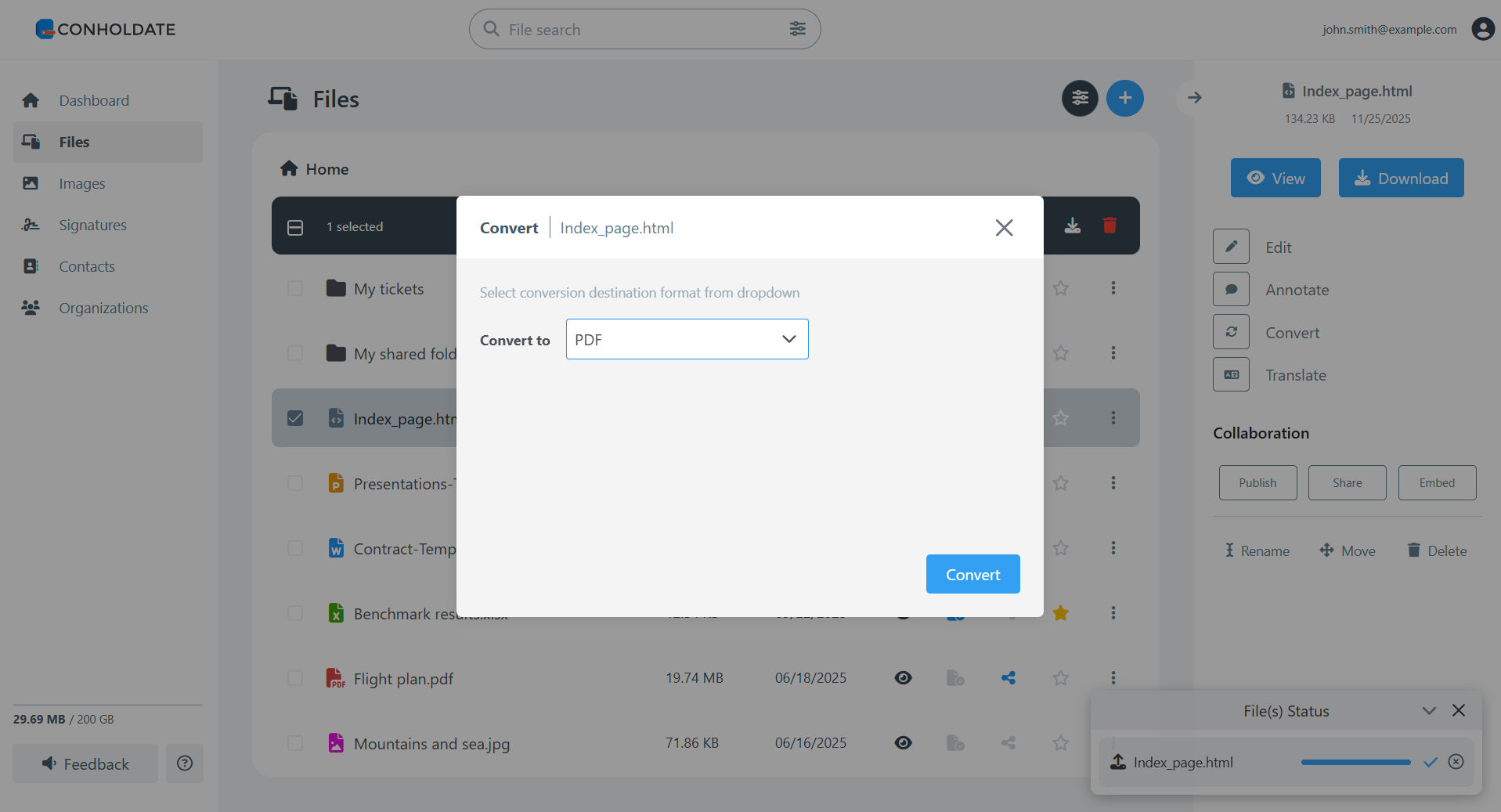 select pdf as conversion format